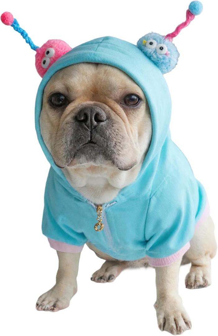 French Bulldog Clothes Halloween Dog Costume Sweater for Medium Dogs Girl Boy, Frenchie Clothes Halloween Costumes Winter Coat Hoodies Sweatshirt for Doggy and Cat,Blue Sweater,L