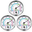 Weewooday 3 Pcs Indoor Outdoor Thermometer 2 in 1 Mini Home Temperature Humidity Hygrometer Monitor Gauge for Home Offices Wall(Silver,2.2 Inch)