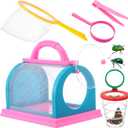 5 Pcs Bug Catcher for Kids Bug Catcher Kit Outdoor Toy Gift with Bug Collector Insect Viewer Butterfly Net Magnifying Glass Tweezer Kid Bug Habitat Outdoor Explorer Kit(Blue and Pink)