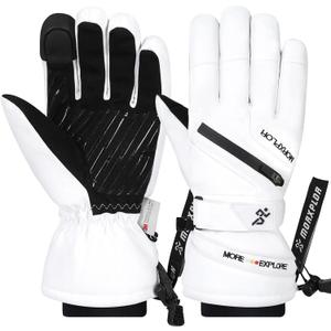 Winter Ski Snow Gloves Men Women,Windproof Touchscreen Snowboard 3M Thinsulate Insulated Warm Winter Snowmobile Gloves (Large, White)