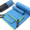 Eunzel Quick Dry Camping Towel, Microfiber Travel Towel 3 Size at 1 Pack,Fast Drying Towel Set for Camping, Beach, Gym, Sports, Yoga & Swimming Pool, Blue