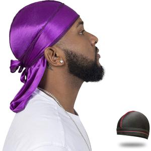 ForceWave Silky Durag for Men Wave Cap Satin Dorag for Men Women 360 Wave (Purple)