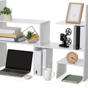 Briwooody Expandable Dorm Desk Dutch Adjustable Desktop Bookshelf Wooden Desktop Storage Organizer Bookcase Cubby Book Rack for College Dorm Home Office Furniture(White)