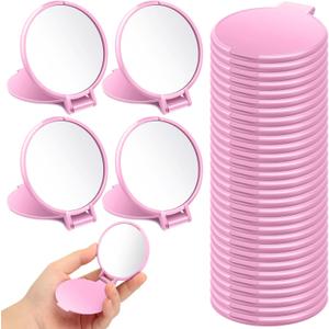 24 Pcs Mini Pink Compact Mirror Bulk for Women Small Round Portable Pink Mirror Makeup Folding Pocket Travel Accessories for Woman Galentines Valentines Day Party Favor, 2.8 x 2.4 Inch