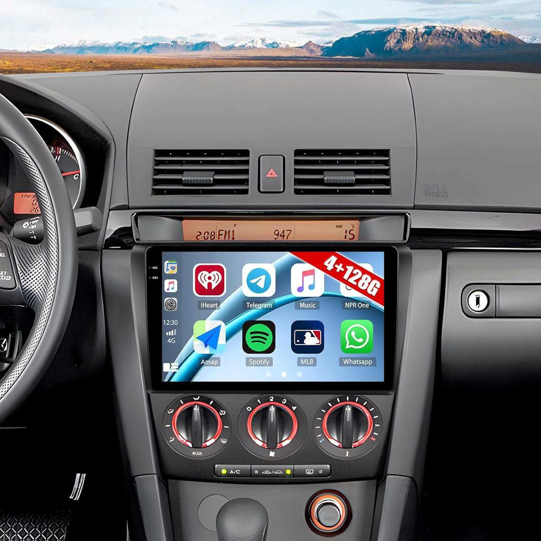 [4+128G] Android 15 Car Radio Stereo for Mazda 3 2004-2009 with Wireless Carplay&Android Auto,9 Inch Car Radio with Mirror Link Bluetooth FM/RDS WiFi GPS EQ DSP SWC+AHD Backup Camera