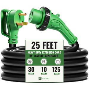30 Amp Generator Extension Cord 25 FT, TT-30P to L5-30R Twist Lock, LED Power Indicator & Reverse Polarity Light, 10 AWG Heavy Duty RV Shore Power Cord, 90 Grip Handle, for Generator, Camper, Marine