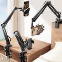 LISEN Gooseneck Phone Holder for Bed Desk [3rd Upgrade] Cell Phone Stand for Desk Bed Accessories, Gifts for Seniors Elderly Tech Lovers Mount for Recording Filming Laying Down Flexible Arm Clamp Clip (Black)