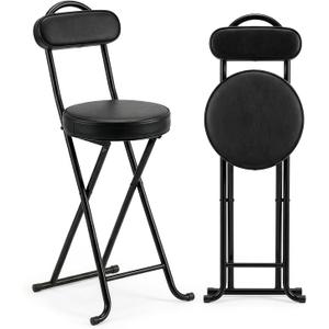 Folding Stool,24 Inch Portable Folding Bar Stool Chair with Backrest,Foldable Collapsible High Stools with Handle for Adults Kitchen Island,Black,1Pcs, Set of 1;24"