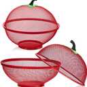 Tessco 2 Pcs Fruit Basket with Lid Mesh Apple Shaped Fruit Bowl Cover Protective Holder Countertop Metal Wire Against Flies Reusable Strainer for Gift Restaurant Kitchen Food Vegetable, Red