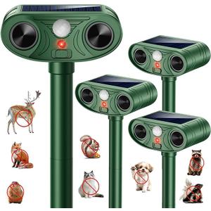 2026 Upgraded Ultrasonic Solar Animal Repellent Outdoor, Deer Repellent Devices Squirrel Cat Raccoon Rabbit Dog Deterrent with Motion Sensor for Yard Garden Lawn, 4 Packs 