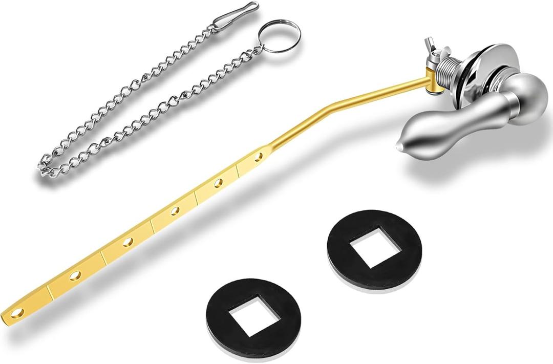 Boltigen Front Mount Toilet Handle, Toilet Trip Lever Handle Replacement with Stainless Steel Flapper Chain, Chrome Finish Universal Toilet Tank Flush Handle Lever for Most Toilets (1PC)