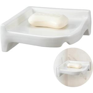 Honeydak Ceramic Corner Soap Dish for Shower Wall Tile White Ceramic Soap Holder 7 x 7 x 2.5 Inches Wall Holder for Home Bathtub Bathroom Sink Shower