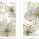 Flower Pictures Wall Art Prints: 8x10 Inches Floral Blossom Artwork Gold Foil Abstract Botanical Wall Decor for Living Room Bedroom Bathroom UNFRAMED Set of 2 (Floral Theme 01)