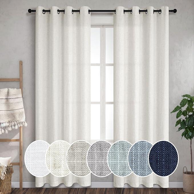 Off White 108 Inches Long Curtains for Living Room 2 Panel Set Rustic Textured Opaque Light Filtering Semi Sheer Linen Farmhouse Window Treatments for Sliding Glass Door Cream Ivory Boho Decor 9FT