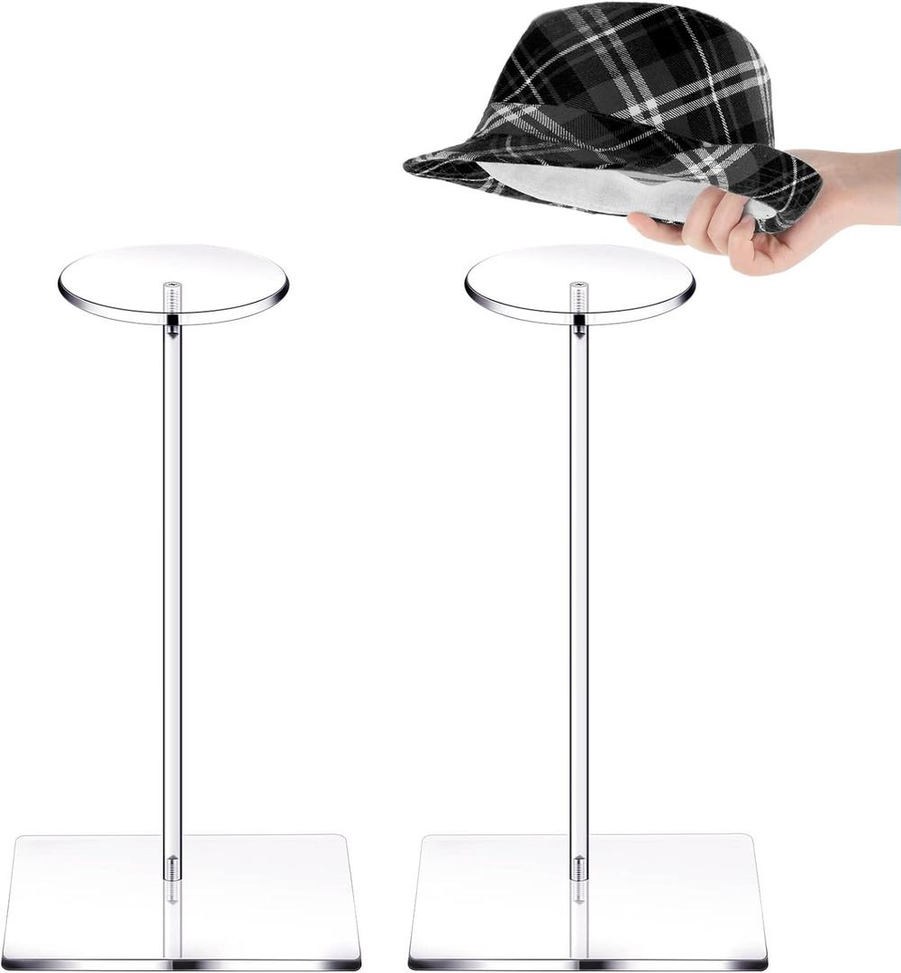Yookeer 2 Set Clear Acrylic Hat Stands and Wig Display Rack Stands for Multiple Hats Display Tabletop Baseball Caps Watch Tabletop(12 Inch in Height,Square Bottom)