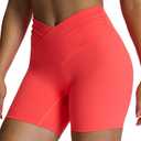 Aoxjox Venus Workout Biker Shorts for Women Cross-Waist Tummy Control High Waisted Hidden Scrunch Yoga Short 5" (Fiery Coral, Small)