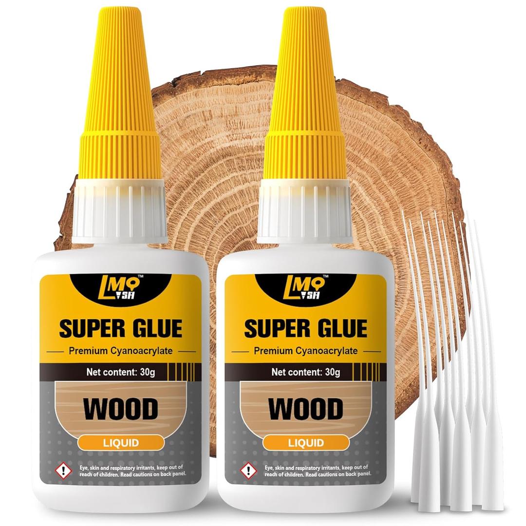 Wood Super Glue 60 Gram, Thin Liquid CA Glue for Woodworking Furniture Repair Wooden Crafts Carpenter, Clear High Strength Cyanoacrylate Adhesive Instant and Strong Bond Superglue for Everything