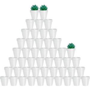 vensovo 48 Pcs 2" Tiny Terracotta & Terra Cotta Pots with Drainage - White Small Mini Clay Ceramic Pottery Planter Ideal for Indoor/Outdoor Plants, Crafts, Wedding Favors