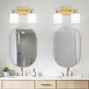 2 Light Bathroom Vanity, Bathroom Lights Over Mirror with Milky White Frosted Glass Shades, Gold Vanity Light for Mirror Living Room Bedroom Hallway E26 Base