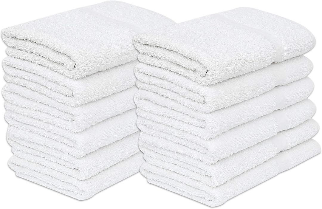 GOLD TEXTILES 12 White Economy Bath Towels Bulk (24x48 Inch) Cotton Blend for Softness-Commercial Grade Easy Care