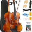 3/4 Violin Set, Solid Wood Fiddle for Adults Student Beginners Professionals, with Hard Case, Violin Bow, Shoulder Rest, 2 Rosins and Extra String