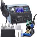 WEP 992D+ 2-in-1 Soldering Iron Kit and Hot Air Rework Station with 3 Preset Channels, LCD Display, Interchangeable Handles, Sleep Mode, X-2 Iron Holder, 5 Iron Tips, Desoldering Pump and Tweezers