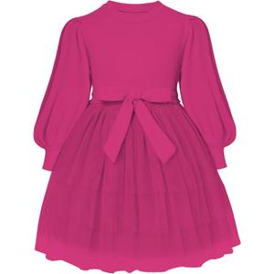 Toddler Girl Tulle Dress Puff Long Sleeves Tutu Dresses with Tie Belt for Princess Brithday Party 3T-4T