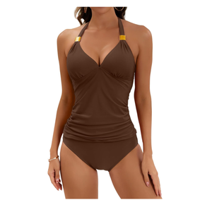 B2prity Halter Tankini Swimsuit for Women Tummy Control Two Piece Bathing Suit V Neck Swimwear with Shorts Large