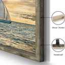 Coastal Framed Wooden Wall Art: Ocean Painting Art Sail Boats Artwork Decor Sunset Seascape Picture Prints for Bedroom 24"x12"