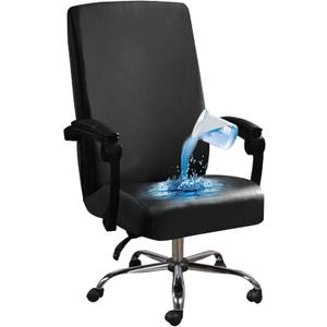 Shukii Waterproof Office Chair Cover PU Leather Computer Seat Covers Stretch Rotating Chair Slipcover with Elastic Bottom Universal Chair Protectors for Rotating Boss Chair (Black, Large)