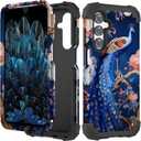 PIXIU Unique Flower Pattern Compatible with Samsung Galaxy A16 5G case,Heavy Duty Dual Layer Shockproof Full-Body Protective Sturdy Hybrid Cute Rugged Case for Women,Girls,Kids-Peafowl (A15)