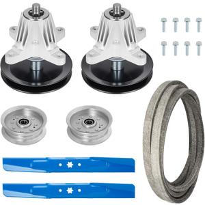 42” Deck 618-06976 Rebuild Kit Fit for Cub Cadet XT1-LT42 XT2-LX42 KH XT2-LX42 KW Craftsman T8000, Includes 2 Spindles 918-06976, 2 Idlers GY22082 756-05034, 2 Blades 742-04308, 100" Belt 754-05021