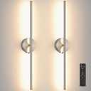 Battery Operated wall Sconce Set of 2, Brushed Nickel 27.5" LED USB Rechargeable dimmable wall Sconce with Remote Control, Rotate 350 for Living Room, Bedroom, Hallway and scones Lighting