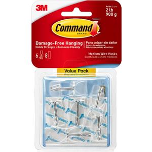 Command Medium Clear Wire Toggle Hooks, 6 Wall Hook and 8 Strips, Damage-Free Hanging with Adhesive, Great for Hanging, Organization, and Storage, Holds up to 2 lb