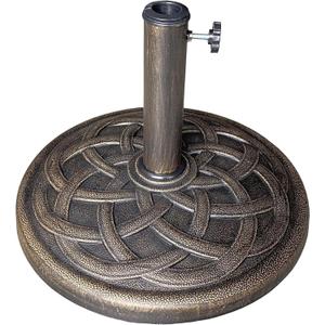 US Weight - 26lb Cast Stone Patio Umbrella Base - Durable and Weather-Resistant Adjustable Outdoor Base - Interlocking Circle Design, Bronze