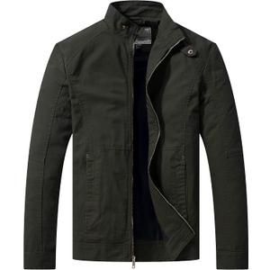 WenVen Men's Casual Canvas Cotton Military Jacket Lightweight Zip Up Outwear (Large, Army Green)