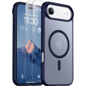 SPIDERCASE for iPhone Air Case, Magnetic Translucent Matte Case with 2PCS Tempered Glass Screen Protector Slim Phone Case for iPhone Air 6.5'', Blue