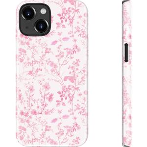 DEENAKIN for iPhone 15 Plus Case - Wireless Charging Compatible - Dual-Layer Hard Shell & Silicone Cover - Protective Phone Case with Trendy Cute Designs for Women - Dainty Pink Blossom