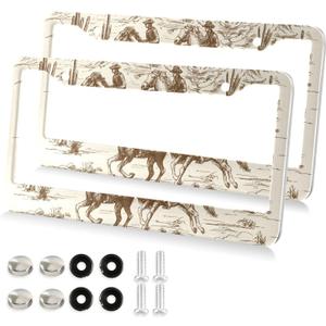 Kigai Western Desert Cowboy License Plate Frames 2PCS Car License Plate Holder with Screw Caps Set Automotive Parts Decoration for US Vehicles (A2), 6"L x 12"W