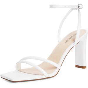 Modatope Womens Sandals Square Open Toe Chunky High Heels Strappy Ankle Strap Sandals Comfort Dress Party Shoes (White, 8.5)
