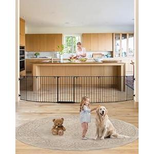 keny 190" Extra Wide Baby Gate, Adjustable Long Baby Fence for Indoor Use, Dog Gate Pet Gate for Stairs Doorways Fireplace, Large Baby Play Yard, Essentials for Families with Kids and Pets, Black