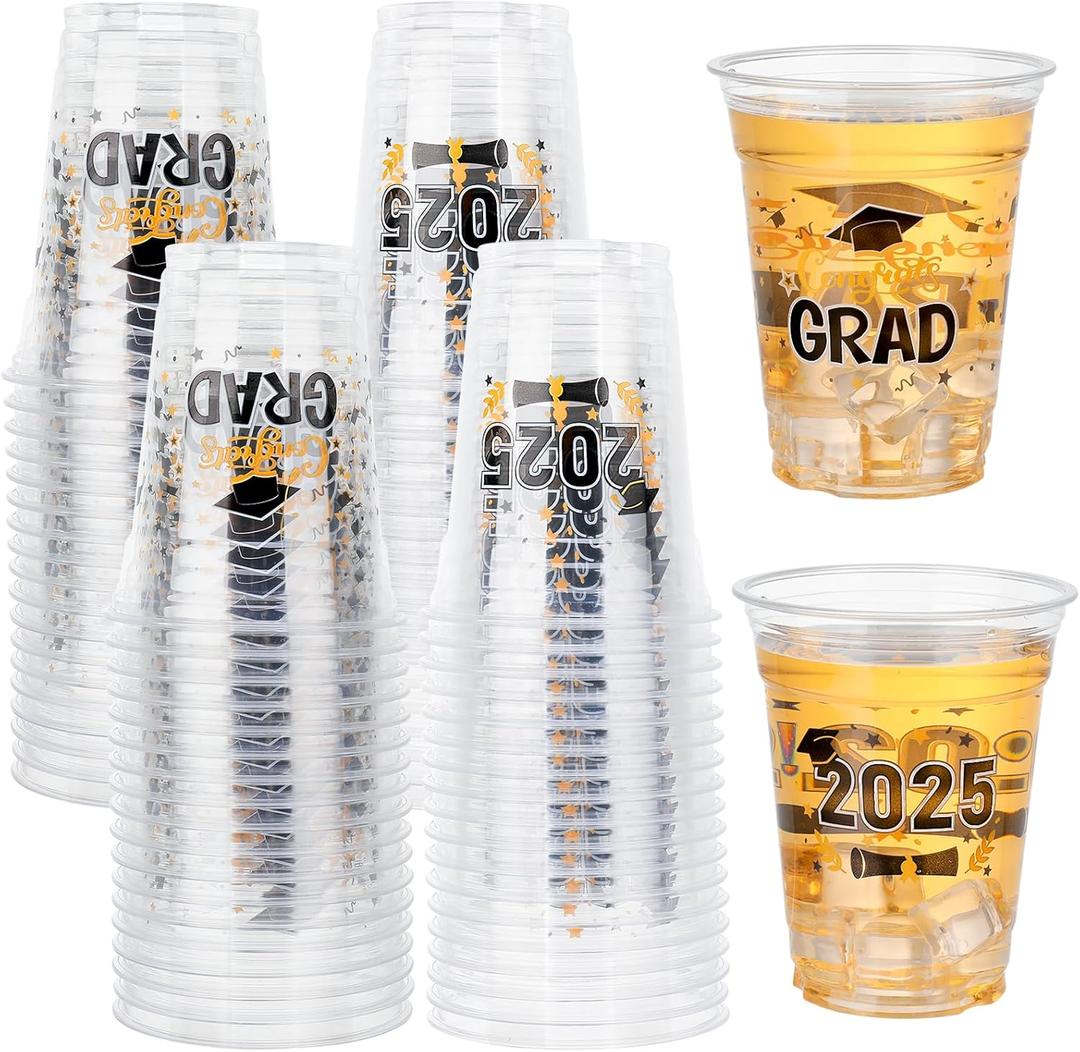 100 Pcs Graduation Plastic Cups 12 oz Graduate Disposable Plastic Cups Suitable for School Graduation Party Ceremony