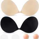 Strapless Sticky Bra Push up Invisible Stick on Bra Adhesive Bras for Women Backless Dress Reusable with Nipple Covers (Black)