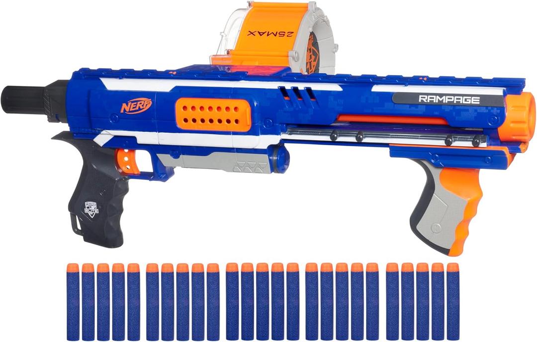 NERF Rampage N-Strike Elite Toy Blaster with 25 Dart Drum Slam Fire for Kids, Teens, & Adults 