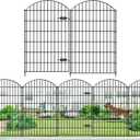 FOREHOGAR Metal Garden Fence with Gate 48in (H) x 12.7ft (L), 1 Gate+ 4 Panels Dog Fence Border Fences Animal Barrier, No Dig Garden Fencing for Yard Flower Bed Lawn Patio Outdoor, ECG4805G, Black