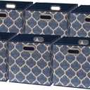 Simple Houseware 11-Inch Collapsible Fabric Cube Storage Bin with Handles, Printed Design, 6 Pack, Steel Blue