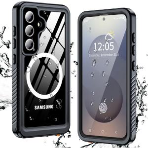 ANTSHARE Magnetic for Samsung Galaxy S25 Case Waterproof,[IP68 Underwater][Built-in HD Screen & Lens Protector ][Compatible with MagSafe] Full Body Protection Phone Case,Black/Clear