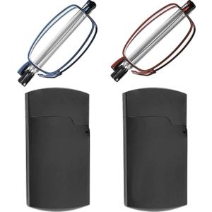Success Eyewear Reading Glasses 2 Pair Black and Gunmetal Readers Compact Folding Unisex Glasses for Reading Case Included (Bundle: Set of Blue and Burgundy With 2 Black Cases)