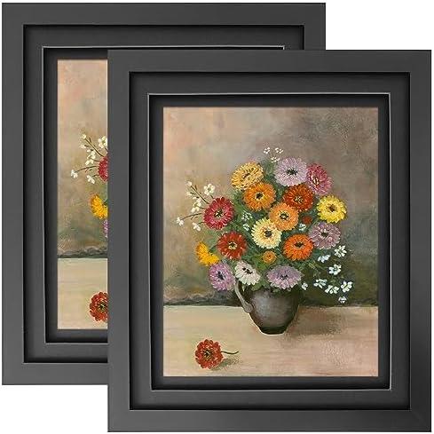 LUCKYLIFE 8x10 Picture Frame Black Wood with Double Mat for Tabletop or Wall, Set of 2