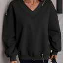 Hilinker Womens V Neck Oversized Sweatshirts Long Sleeve Pullover (Black, L)